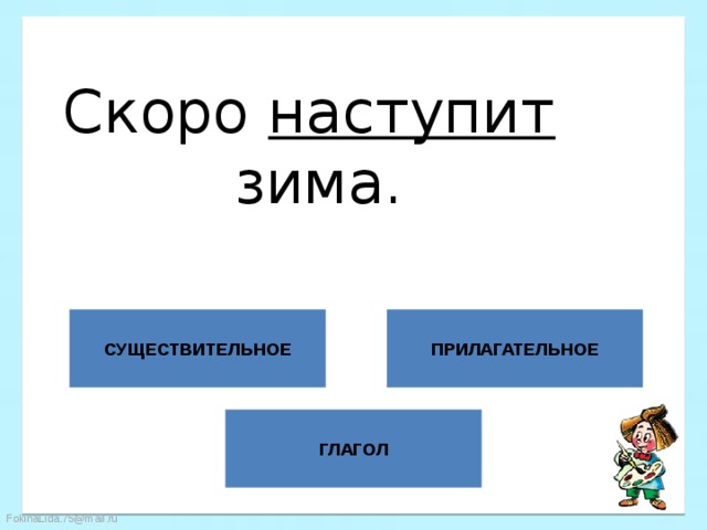 Скоро наступит  зима. СУЩЕСТВИТЕЛЬНОЕ ПРИЛАГАТЕЛЬНОЕ ГЛАГОЛ 
