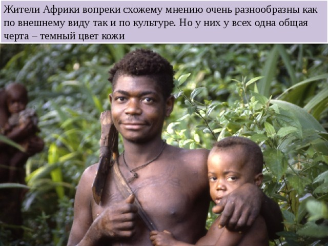 Жители Африки вопреки схожему мнению очень разнообразны как по внешнему виду так и по культуре. Но у них у всех одна общая черта – темный цвет кожи 