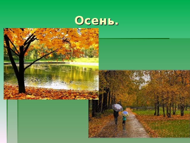Наступила осень . Идет дождь. Тропинки усыпаны листьями. Стаи птиц улетают на юг. 