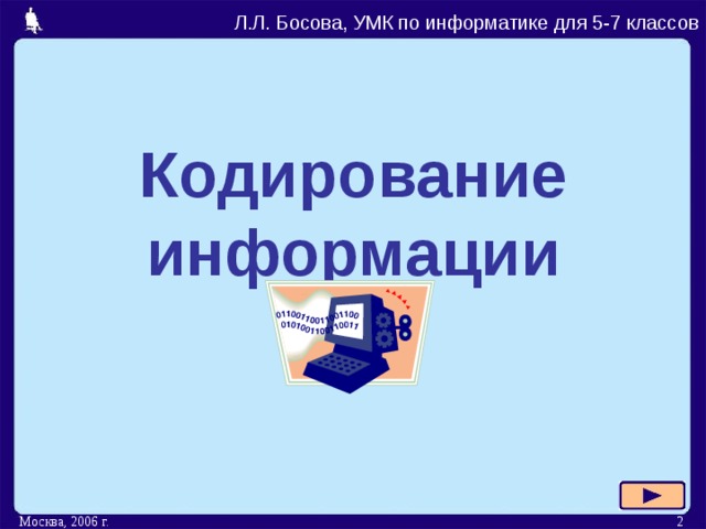 Л.Л. Босова, УМК по информатике для 5-7 классов Кодирование информации  Москва, 2006 г.