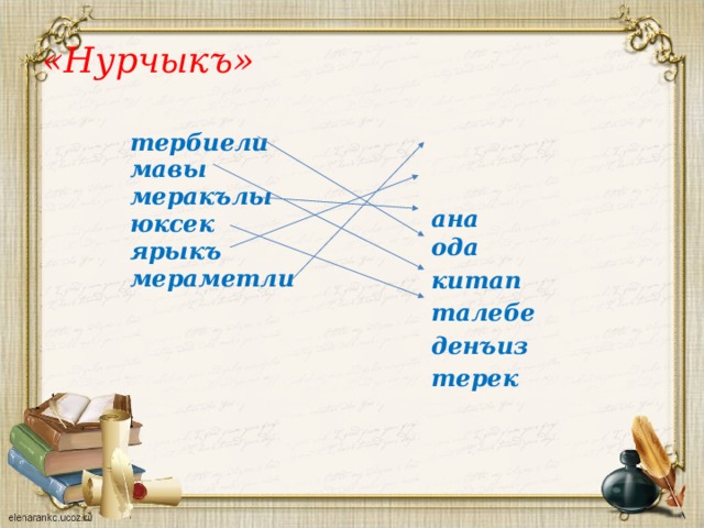 «Нурчыкъ» ана  ода тербиели китап мавы меракълы талебе юксек денъиз ярыкъ терек мераметли 