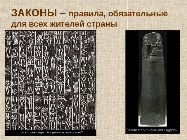 ЗАКОНЫ – правила, обязательные для всех жителей страны 