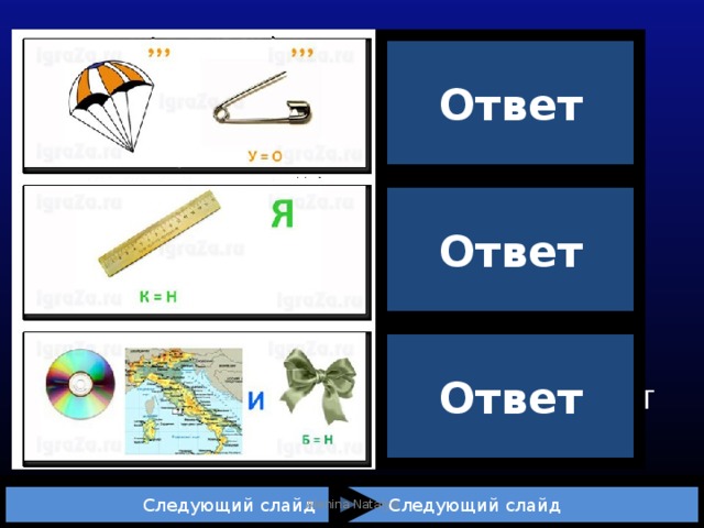 Ответ Пара | бола Ответ Линейная Ответ Диск | рими | нант  Следующий слайд Следующий слайд Alenina Natalya 