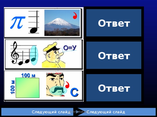 Ответ Пи | фа | гор Ответ Ми | нус Ответ Га | усс  Следующий слайд Следующий слайд Alenina Natalya 