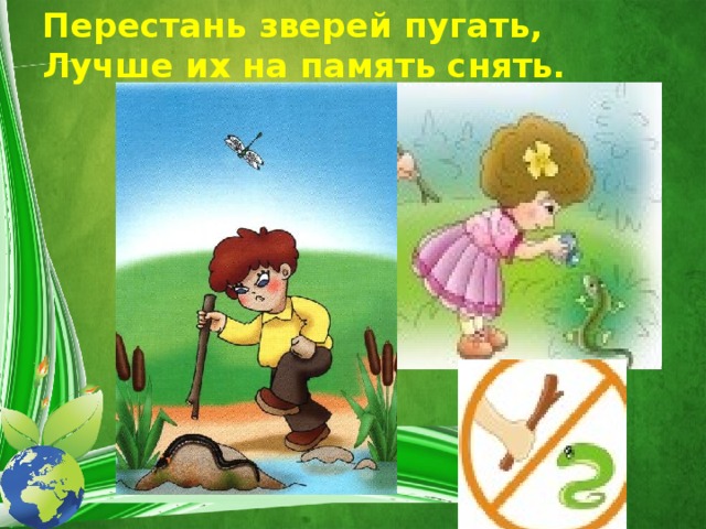 Перестань зверей пугать,  Лучше их на память снять. 