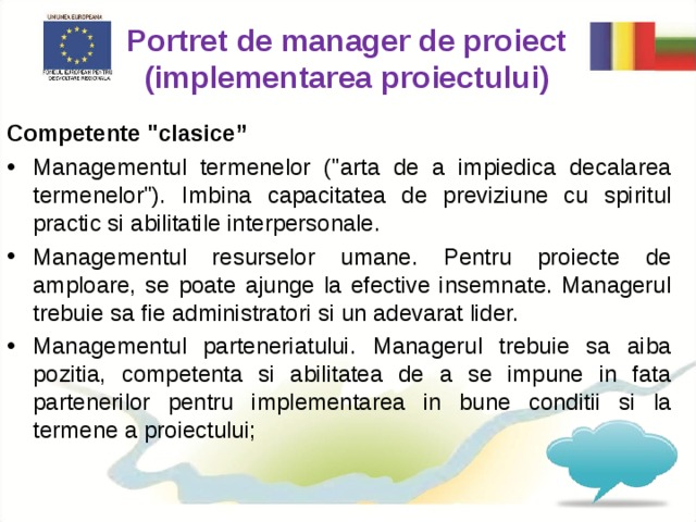 Portret de manager de proiect (implementarea proiectului) Competente 