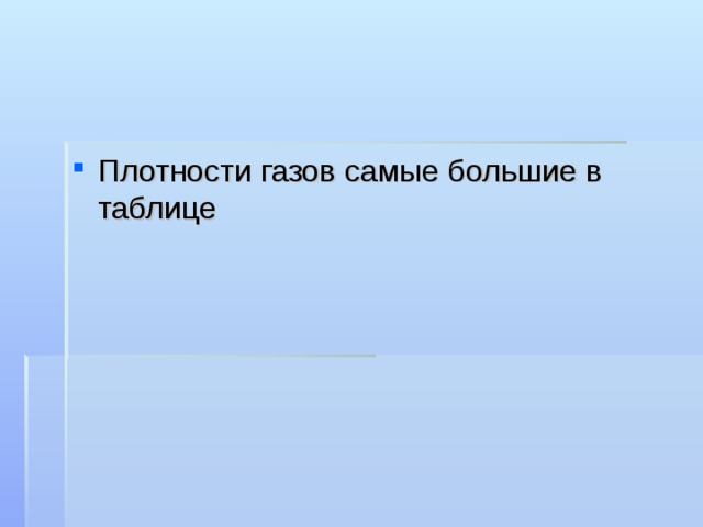 Плотности газов самые большие в таблице 