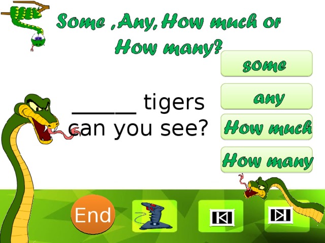 ______ tigers can you see? 6 1 2 3 4 5 End 7 8 9 10 