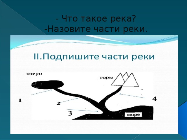 - Что такое река?  -Назовите части реки.   