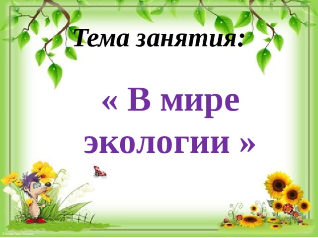 Тема занятия: « В мире экологии » 