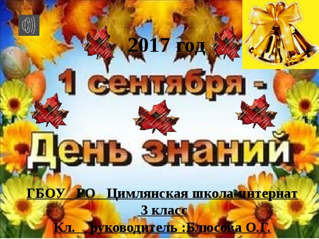  2017 год ГБОУ РО Цимлянская школа-интернат  3 класс Кл. руководитель :Блюсова О.Г. 