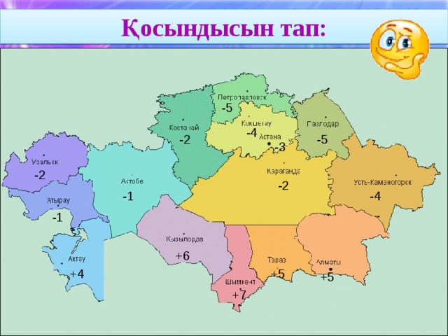 Қосындысын тап: -5 -4 -2 -5 -3 -2 -2 -1 -4 -1 +6 +4 +5 +5 +7 