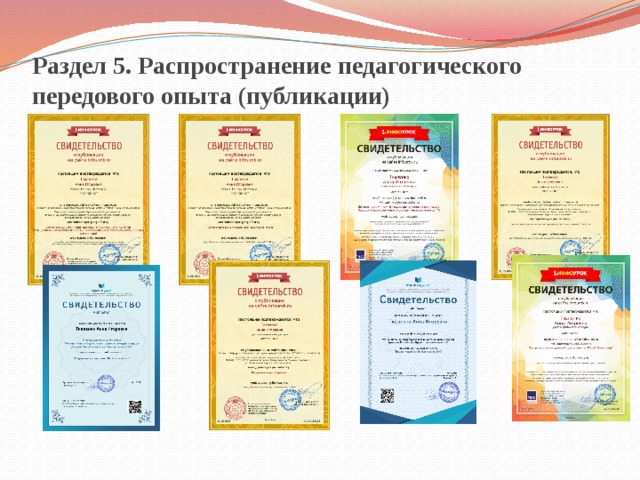 Раздел 5. Распространение педагогического передового опыта (публикации) 