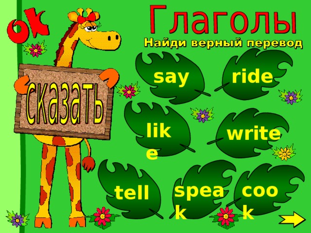 say ride like write cook speak tell 