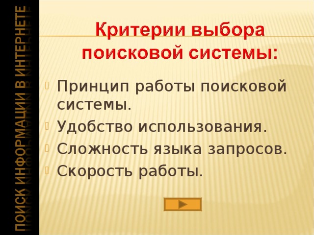 Принцип работы поисковой системы. Удобство использования. Сложность языка запросов. Скорость работы.   