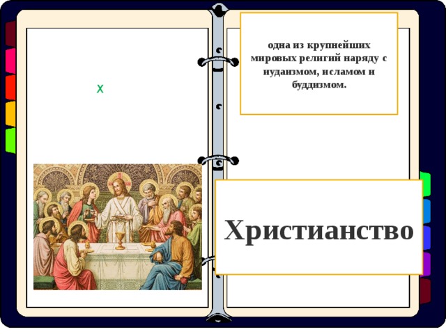 одна из крупнейших мировых религий наряду с иудаизмом, исламом и буддизмом. Х Христианство  