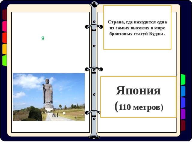 Страна, где находится одна из самых высоких в мире бронзовых статуй Будды . Я Япония  ( 110 метров)  