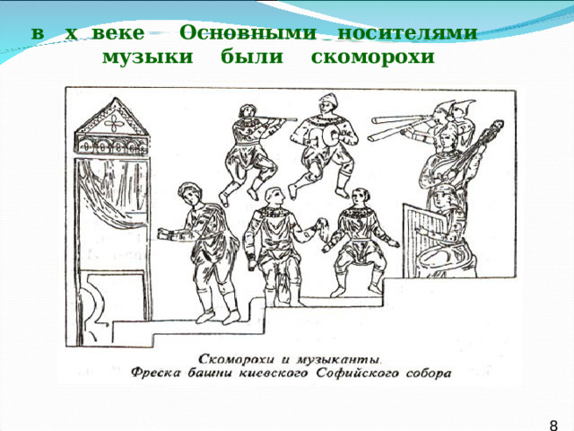 в х веке Основными носителями  музыки были скоморохи  