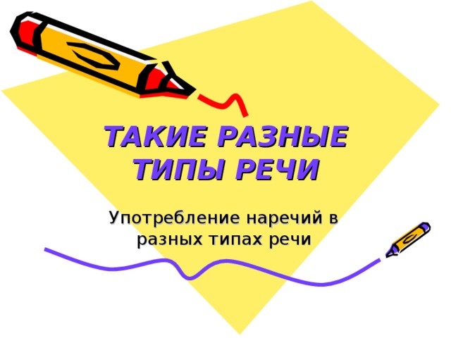 ТАКИЕ РАЗНЫЕ ТИПЫ РЕЧИ Употребление наречий в разных типах речи 