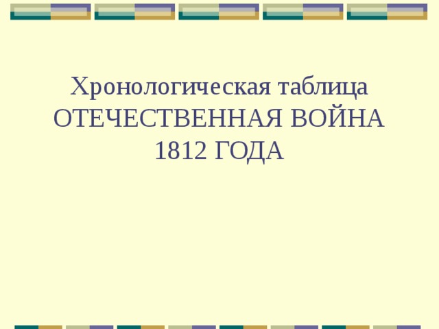 Хронологическая таблица  ОТЕЧЕСТВЕННАЯ ВОЙНА 1812 ГОДА 