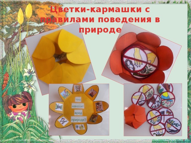 Цветки-кармашки с правилами поведения в природе