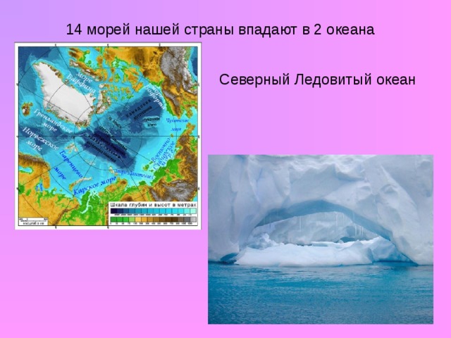 14 морей нашей страны впадают в 2 океана Северный Ледовитый океан