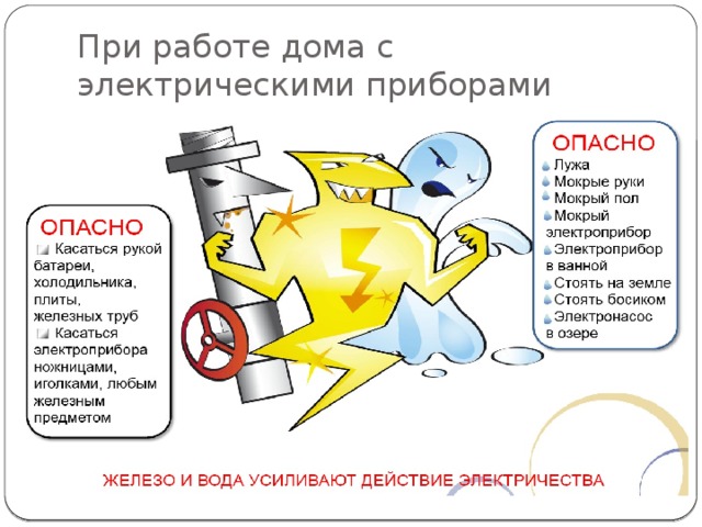 При работе дома с электрическими приборами 