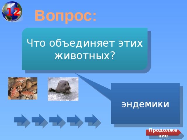 12 Вопрос: Что объединяет этих животных? эндемики Продолжение 