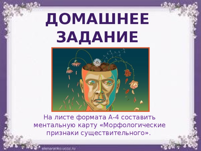 Домашнее задание На листе формата А-4 составить ментальную карту «Морфологические признаки существительного». 