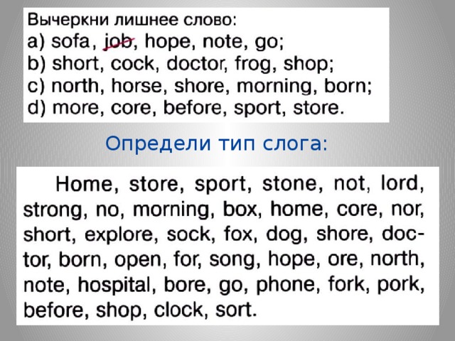 Определи тип слога: 