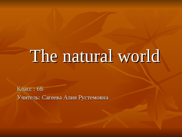 The natural world Класс : 6Б Учитель: Сагеева Алия Рустемовна 