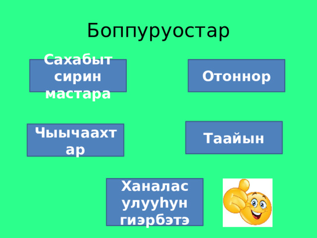 Боппуруостар Сахабыт сирин мастара Отоннор Таайын Чыычаахтар Ханалас улууhун гиэрбэтэ 
