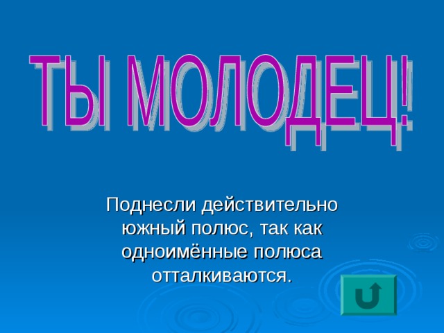 Поднесли действительно южный полюс, так как одноимённые полюса отталкиваются. 