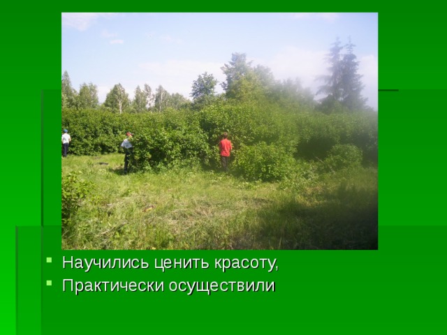 Научились ценить красоту, Практически осуществили 