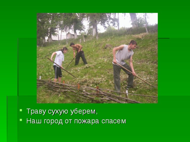 Траву сухую уберем, Наш город от пожара спасем 