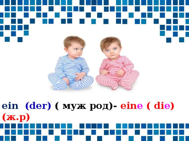 ein  ( der) ( муж род)- ein e ( di e ) (ж.р)  