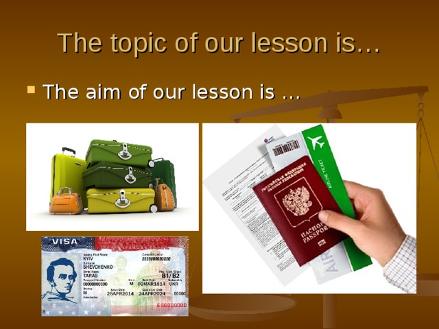 The topic of our lesson is… The aim of our lesson is … 