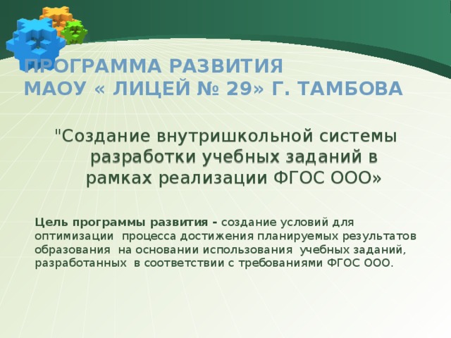 Программа развития  МаОУ « лицей № 29» г. Тамбова 