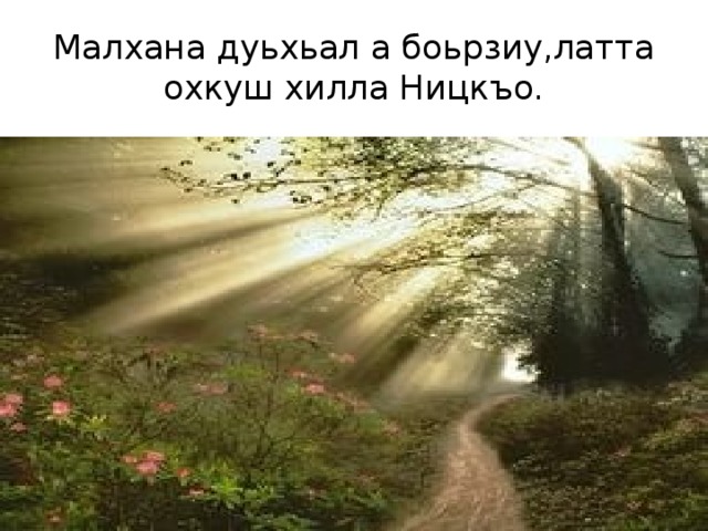 Малхана дуьхьал а боьрзиу,латта охкуш хилла Ницкъо. 