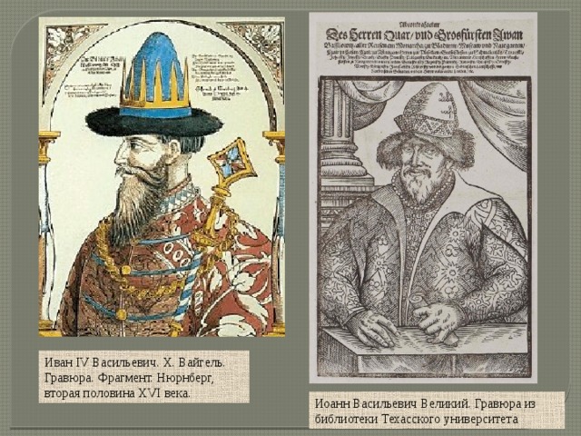 Иван IV Васильевич. Х. Вайгель. Гравюра. Фрагмент. Нюрнберг, вторая половина XVI века. Иоанн Васильевич Великий. Гравюра из библиотеки Техасского университета 