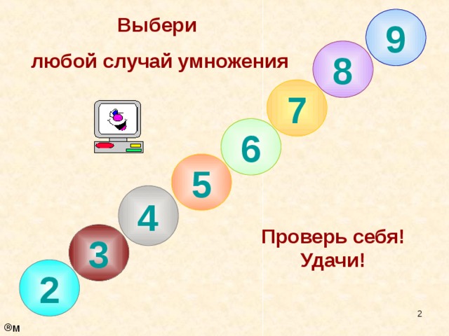 13.01.18 9 Выбери любой случай умножения 8 7 6 5 4 Проверь себя! Удачи! 3 2  м 
