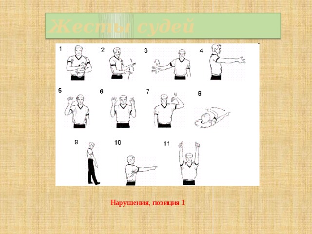 Жесты судей Нарушения, позиция 1 