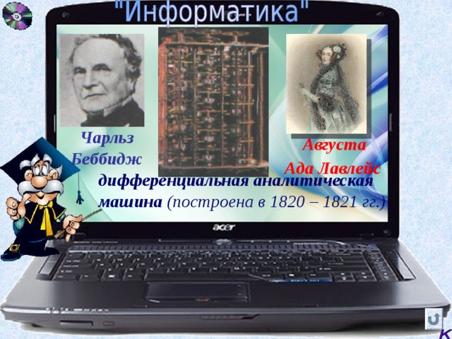 Чарльз Беббидж  Августа Ада Лавлейс   дифференциальная аналитическая машина (построена в 1820 – 1821 гг.)  