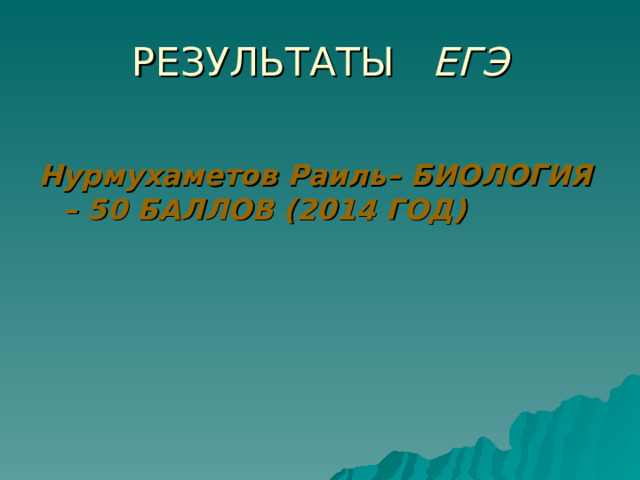 РЕЗУЛЬТАТЫ ЕГЭ  Нурмухаметов Раиль– БИОЛОГИЯ – 50 БАЛЛОВ (2014 ГОД)  
