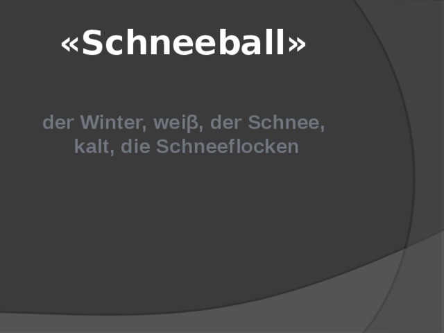  «Schneeball» der Winter, weiβ, der Schnee, kalt, die Schneeflocken 