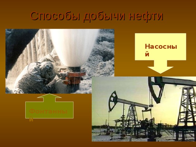 Способы добычи нефти  Насосный Фонтанный  