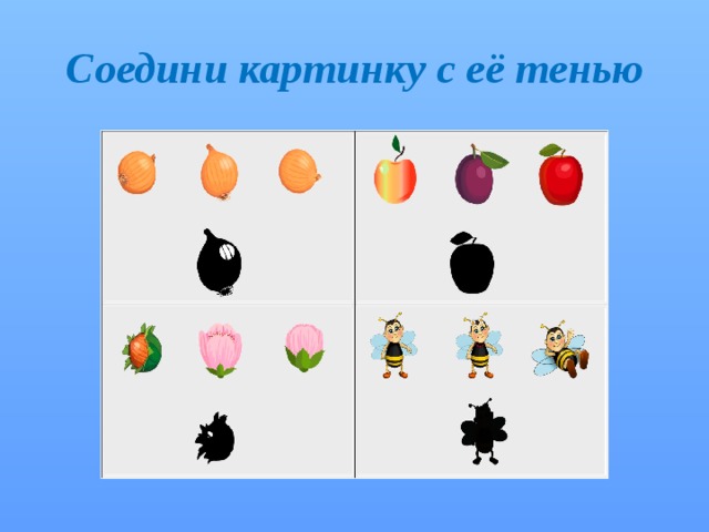 Соедини картинку с её тенью 