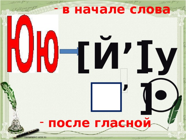  в начале слова [у] [Й’] ,  после гласной 