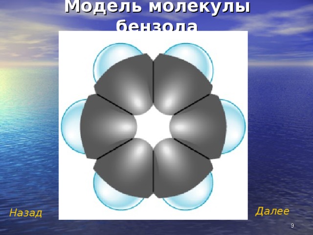 Модель молекулы бензола Далее  Назад   