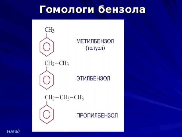 Гомологи бензола Назад 